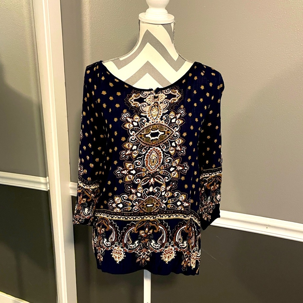 Navy Blue Printed Blouse